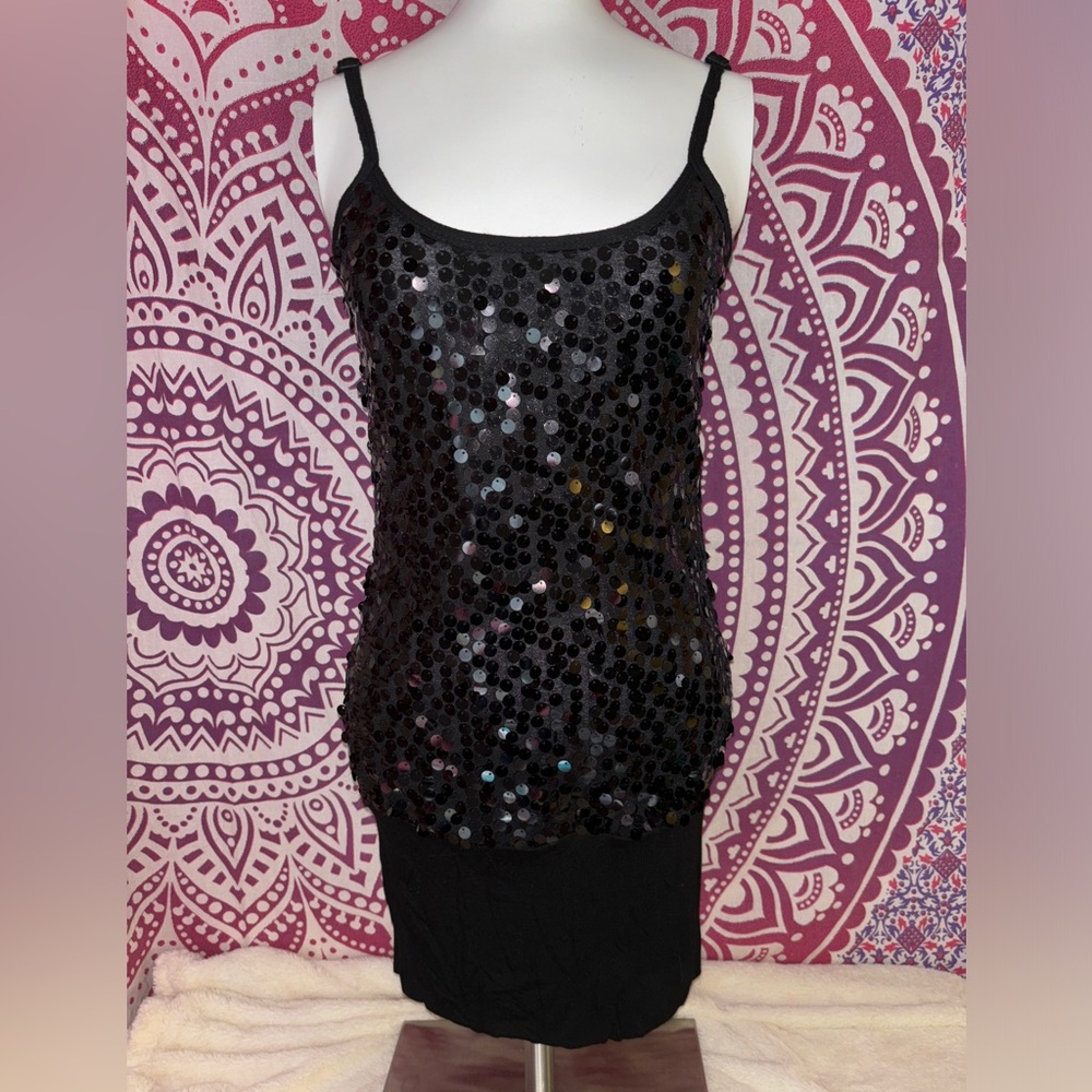 Twenty One Black Confetti Sequins Mini Dress Adjustable Straps Women’s Size S